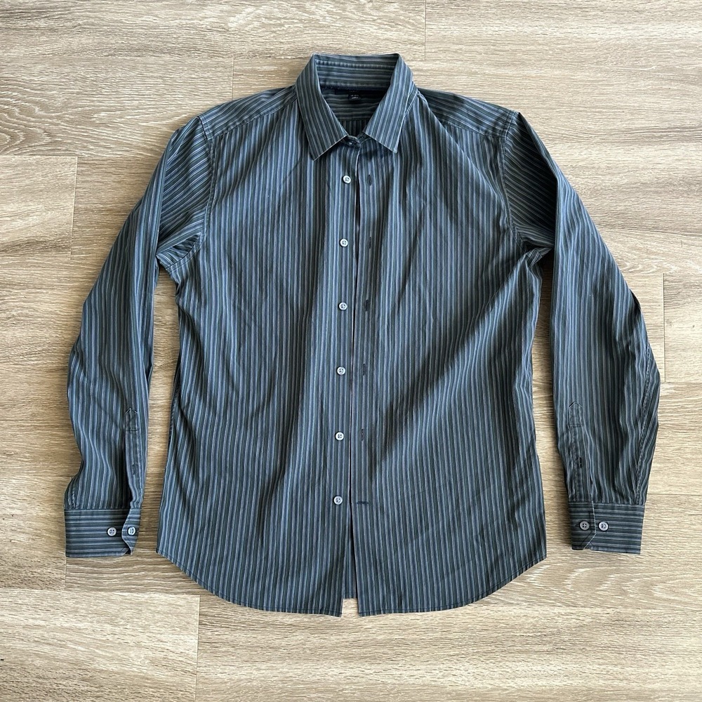 Banana Republic Striped Long Sleeve Button Shirt Green Men's Medium 15-15.5